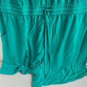 New York & Company Green Relaxed Ruffled short jumpsuit